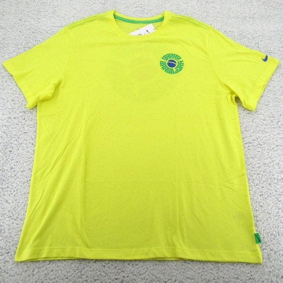 Nike Brazil Voice Graphic T-Shirt Mens Size Large Dynamic Yellow NEW - Picture 2 of 10